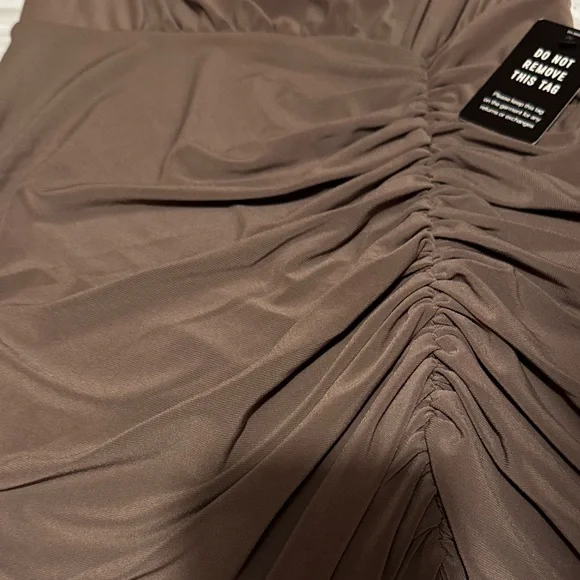 Express Ruched Brown Midi Dress - Picture 2 of 6